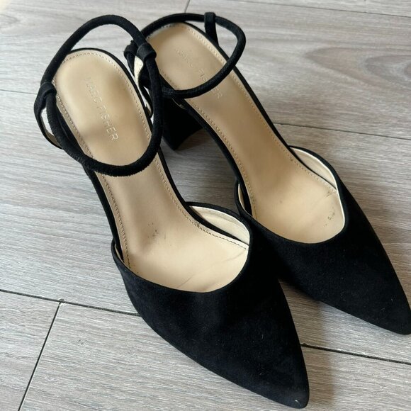 Marc Fisher Shoes - Marc Fisher Womens Size 10 Black Suede Pointed Toe Block Heel Velise Pumps